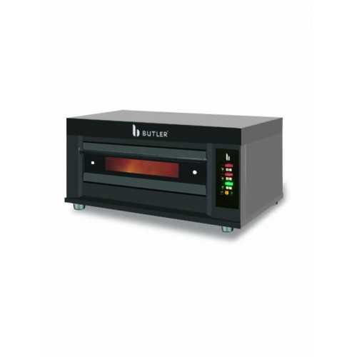 Single Deck Two Tray Electric Deck Oven with Digital Controls in Black Titanium Facia