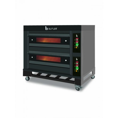 Two Deck Four Tray Gas Deck Oven with Digital Controls in Black Titanium Facia